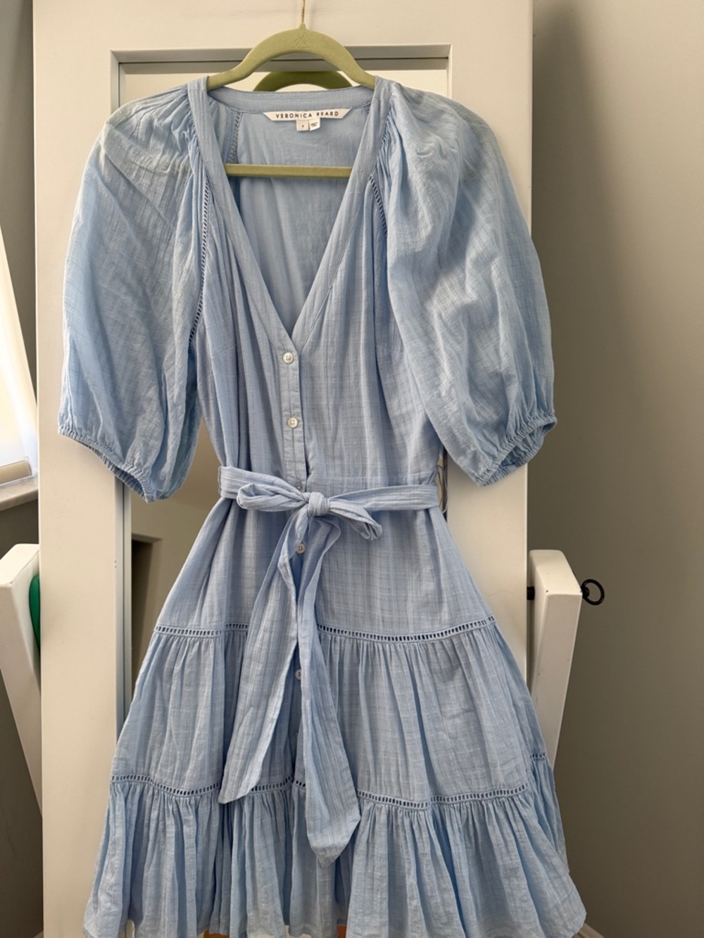 Veronica Beard Sky Blue Tiered Cotton Midi Dress